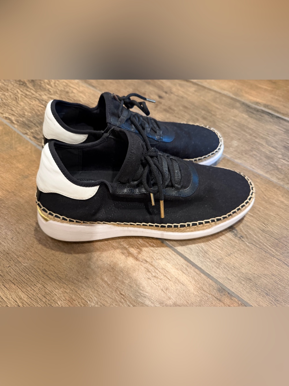 Michael Kors Black Canvas Lace-Up Espadrille Sneakers with Gold Accents